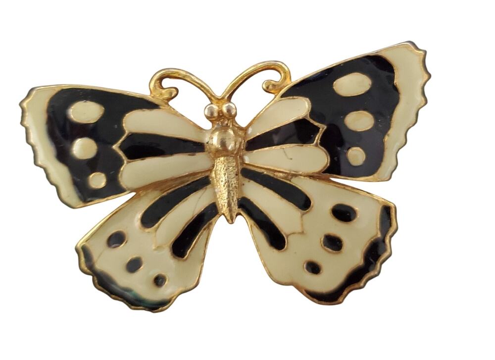 Vintage Enamel Wood-Nymph Butterfly Brooch Pin Dainty Gold Tone Collectible EUC
